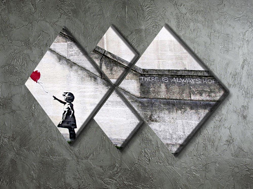 Banksy There is Always Hope 4 Square Multi Panel Canvas artwork featuring four equal square panels with a hopeful design.